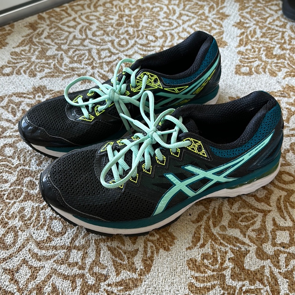ASICS GT-2000 4 Near Mint Women's 9.5 Black Mint Teal Running Shoes T656N